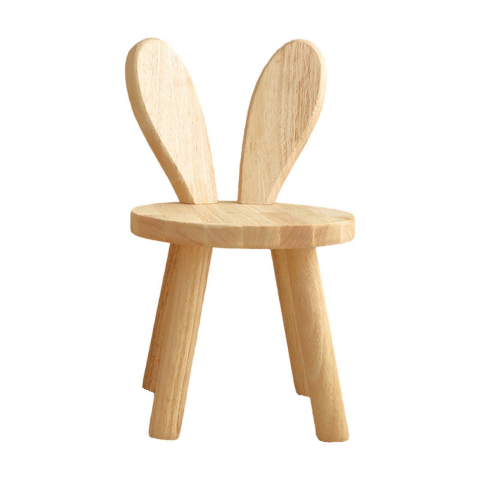 Rabbit Ears Wooden Kids Stool Creative Design Taboret with Backrest, Convenient Assembly Easy Detachable Part Chair Multicolor