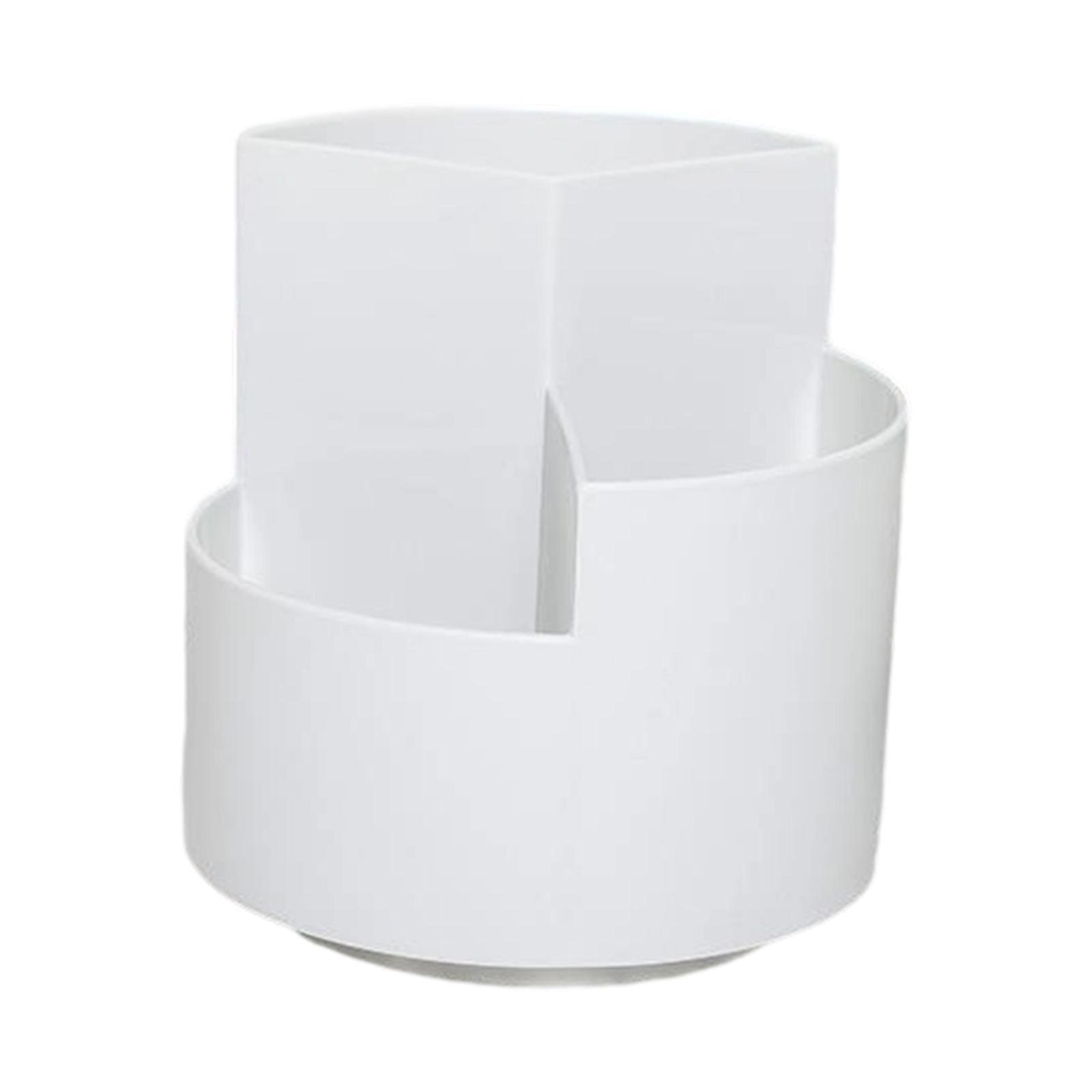 Modern Rotating Storage Container With Divided Sections Office Desk Organizer For Pen Hold Case  White