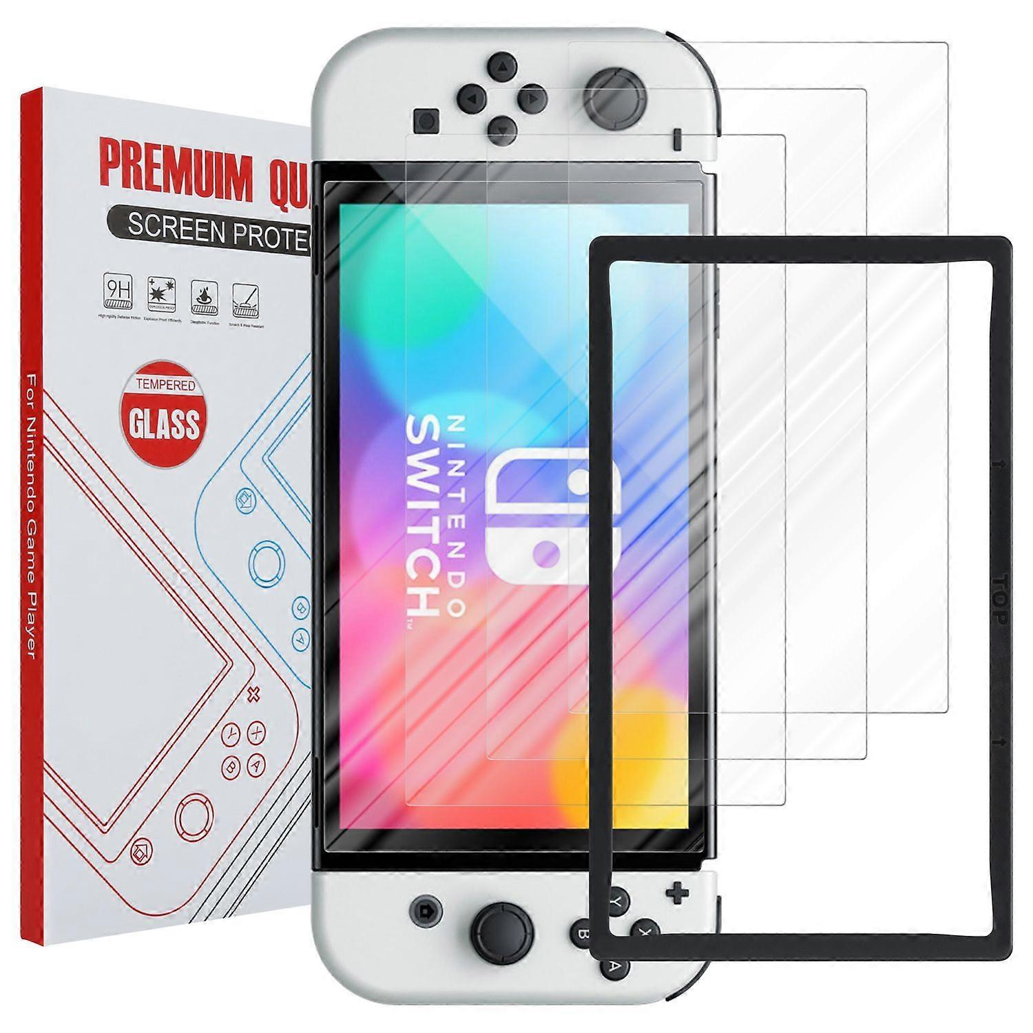 4x Full Screen Tempered Glass Compatible with Nintendo Switch OLED 4in1 Screen Protector - 4 Pack Tempered Screen Protector with Installation Aid