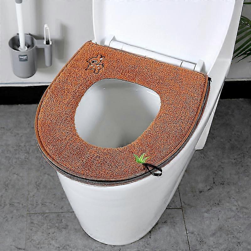 2pcs Soft Thicker Warmer Plush Toilet Seat Cover Pad Cushion With Handle Zipper