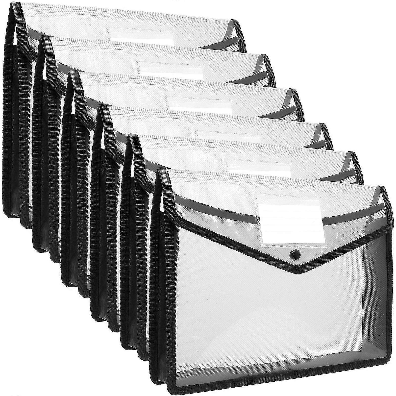 6pcs A4 Black Plastic Document Folder Waterproof Wallet Folder With Pocket For Home Office School