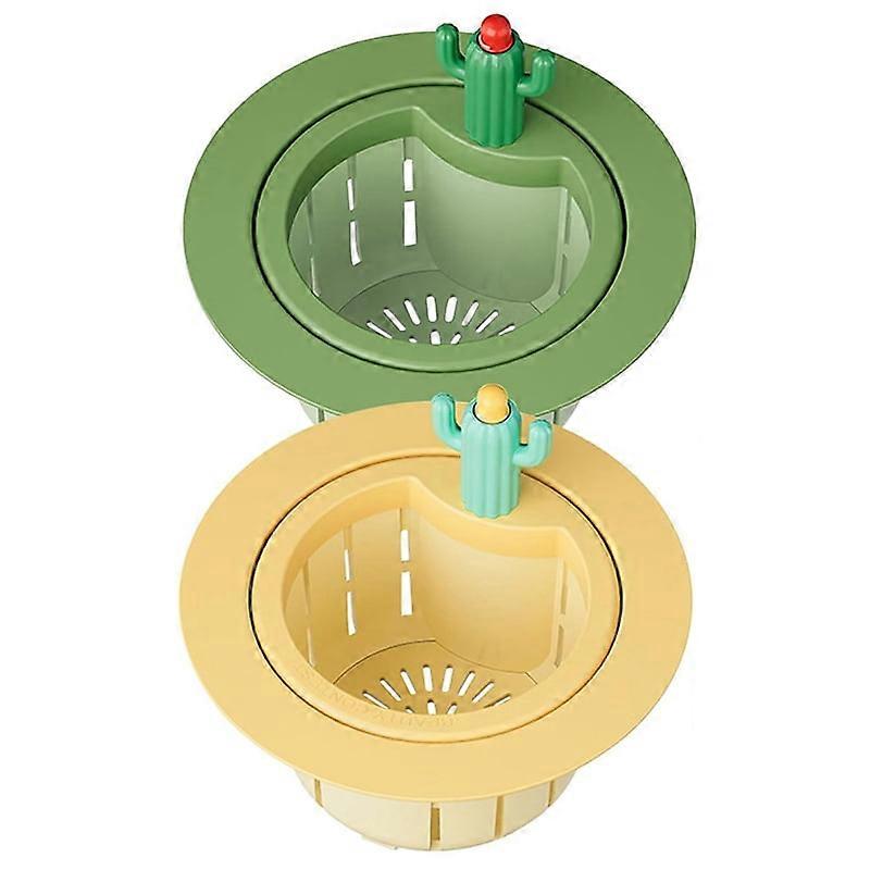 2Pcs Cactus Sink Strainer,Cactus Kitchen Sink Drain Strainer with Widened Spacer,Press Automatic Dumping Basket