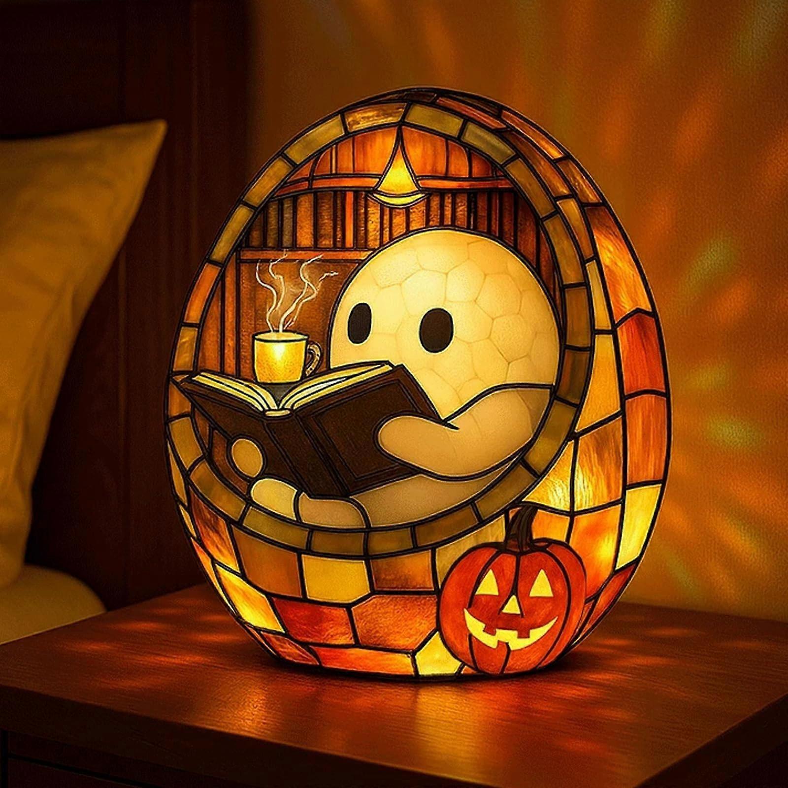 Halloween Ghost Reading Book Lamp, Ghost Bubble Bath Lamp, Suncatcher Ghost Light Decor For Halloween Party