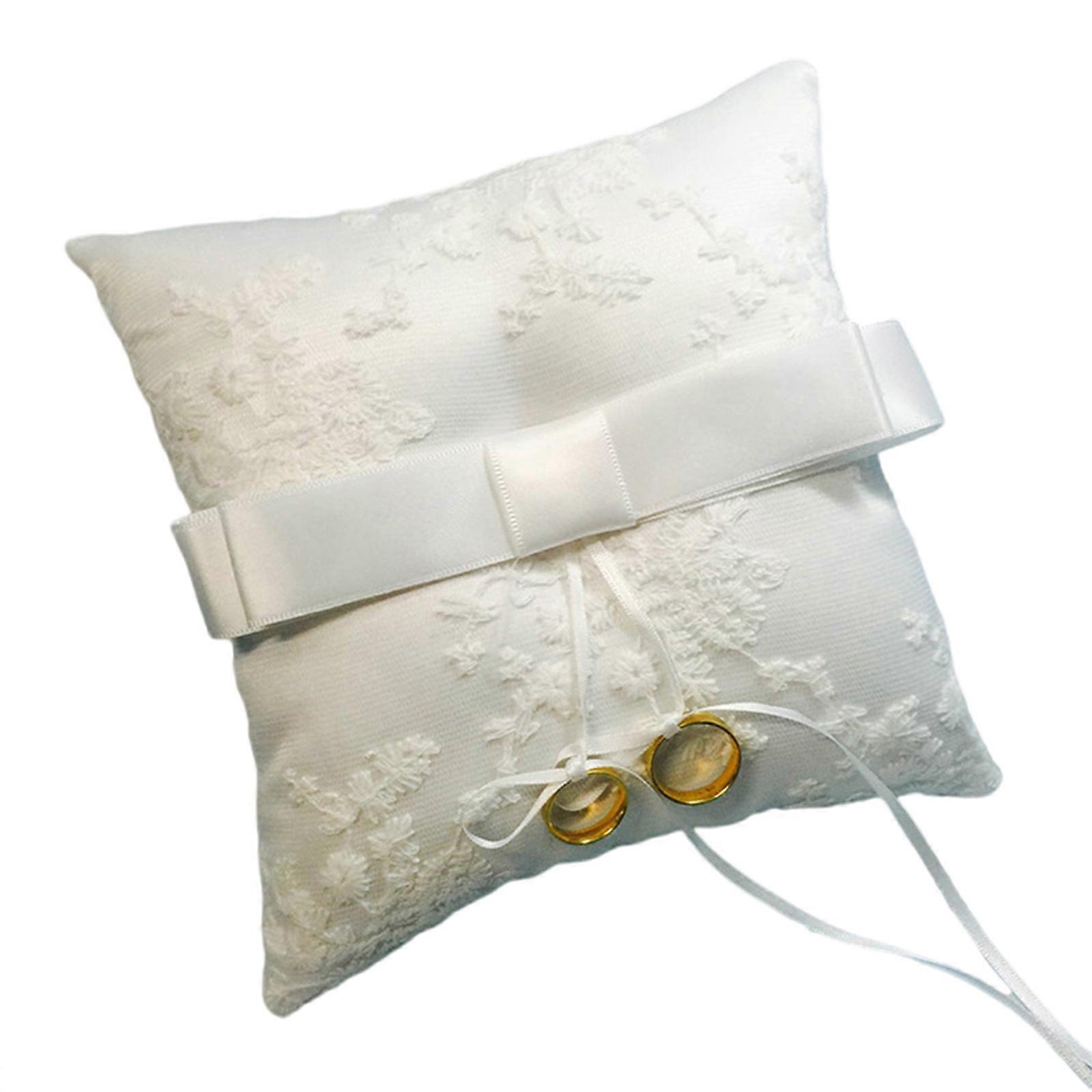 Lightweight Wedding Ceremony Rings Pillow Rings Display Feature Delicate Lace Pattern And Lovely Bowknot Design Multicolor