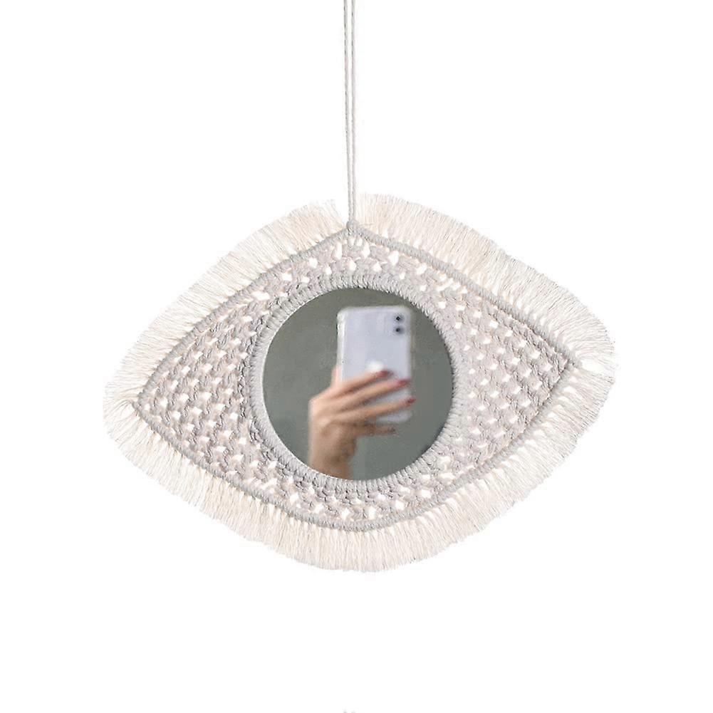 Macrame Wall Mirror with Boho Round Fringe, Rustic Hanging Decor for Bedroom and Living Room