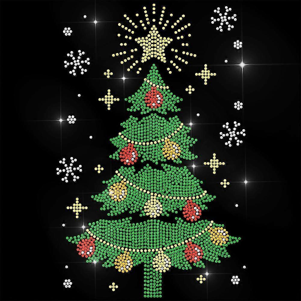 Xmas Rhinestone Iron on Transfer Christmas Tree Bling Diamond Hotfix Patches for Clothes 11.6"x8.2" Large Iron On Sequin Applique for Jeans Caps Bag T