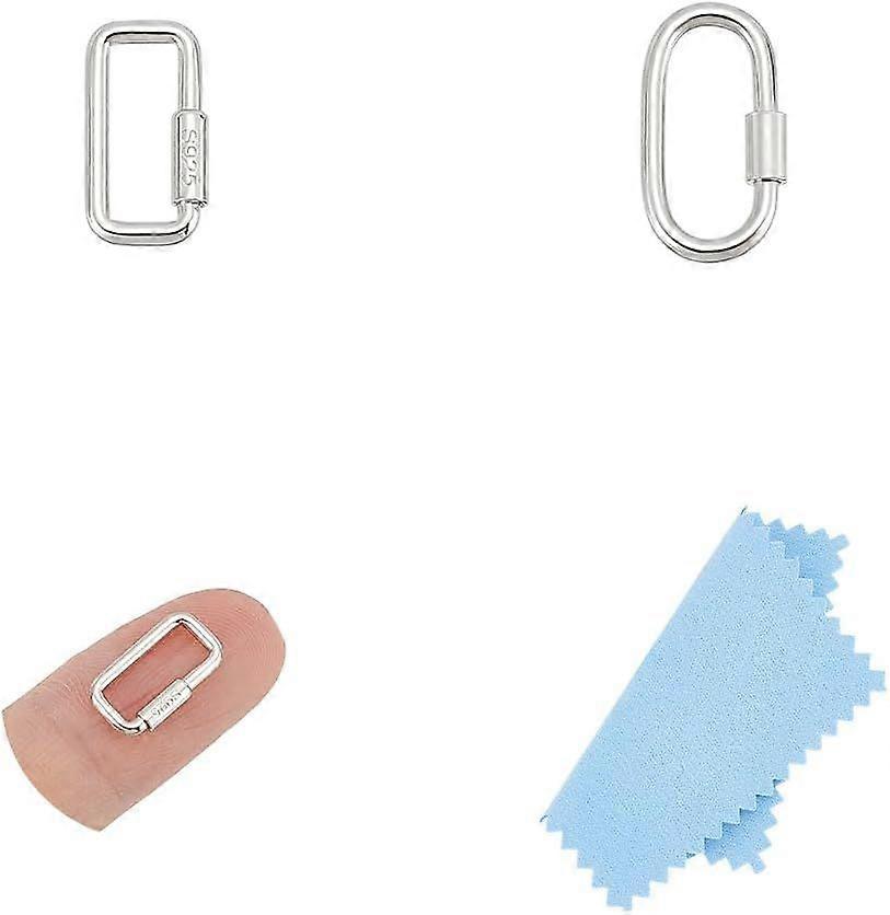 2Pcs 925 Sterling Silver Carabiner Clasp Oval Screw Carabiner Lock Screw Lock Clip Clasps Key Carabiner Clasp Metal Keychain Clip Hook Quick Link for 