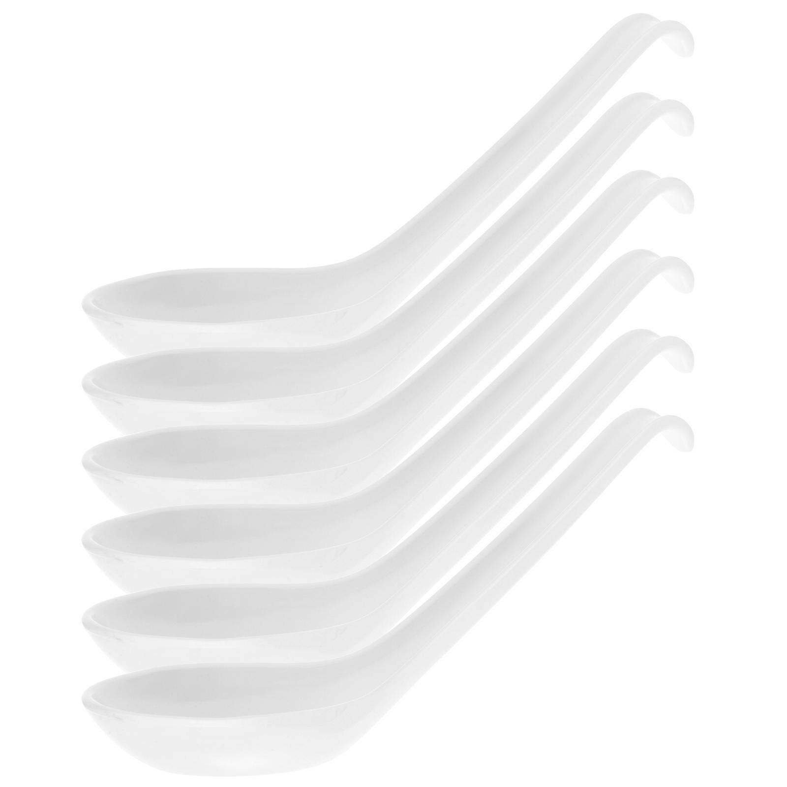 Asian Soup Spoons Set For Home Use 6Pcs White Easy To Clean Flatware