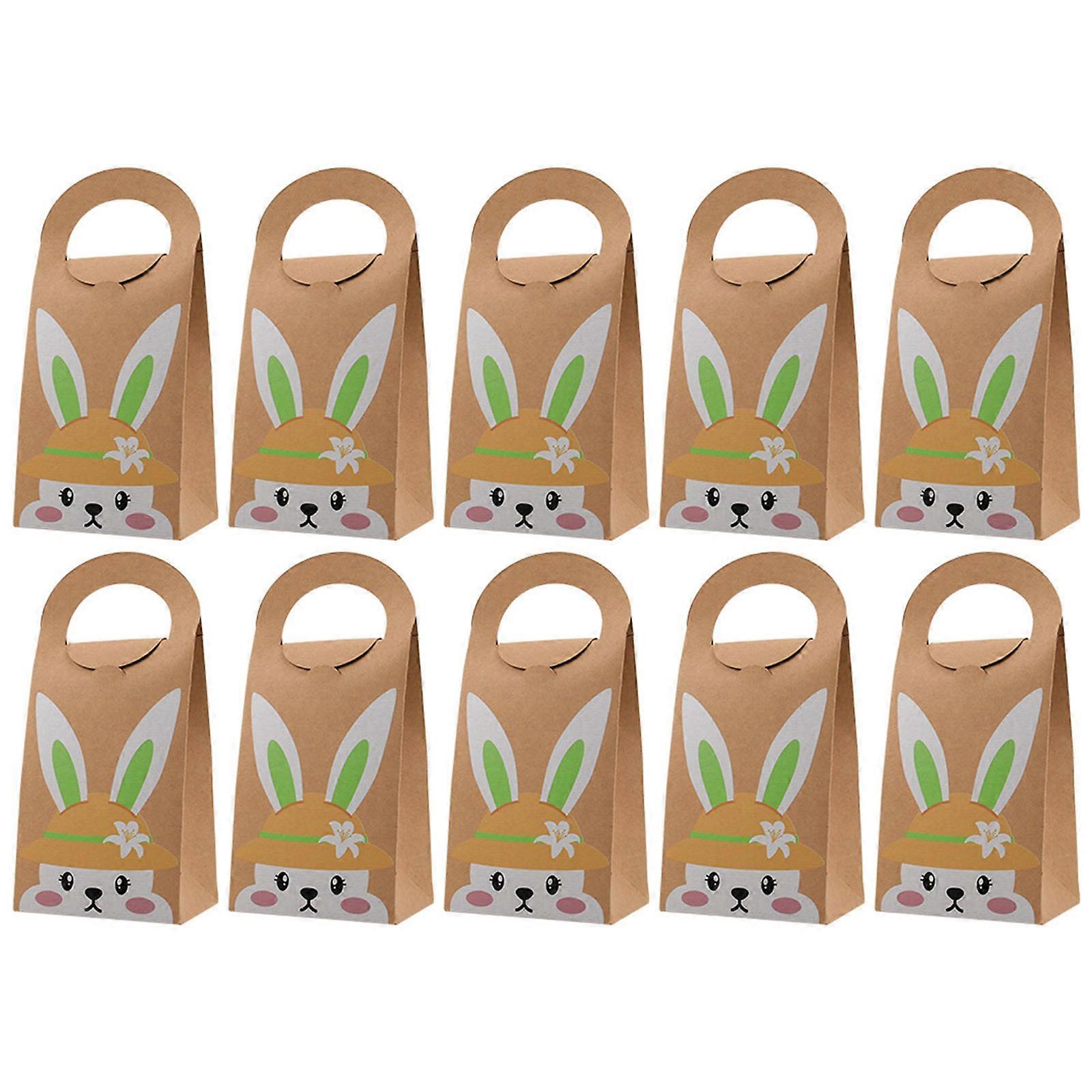 10 Pieces Easters Sturdy Gifts Bags with Handle Rabbit Print Pattern for Holiday Parties and Gifts Wrapping Daily Use Multicolor