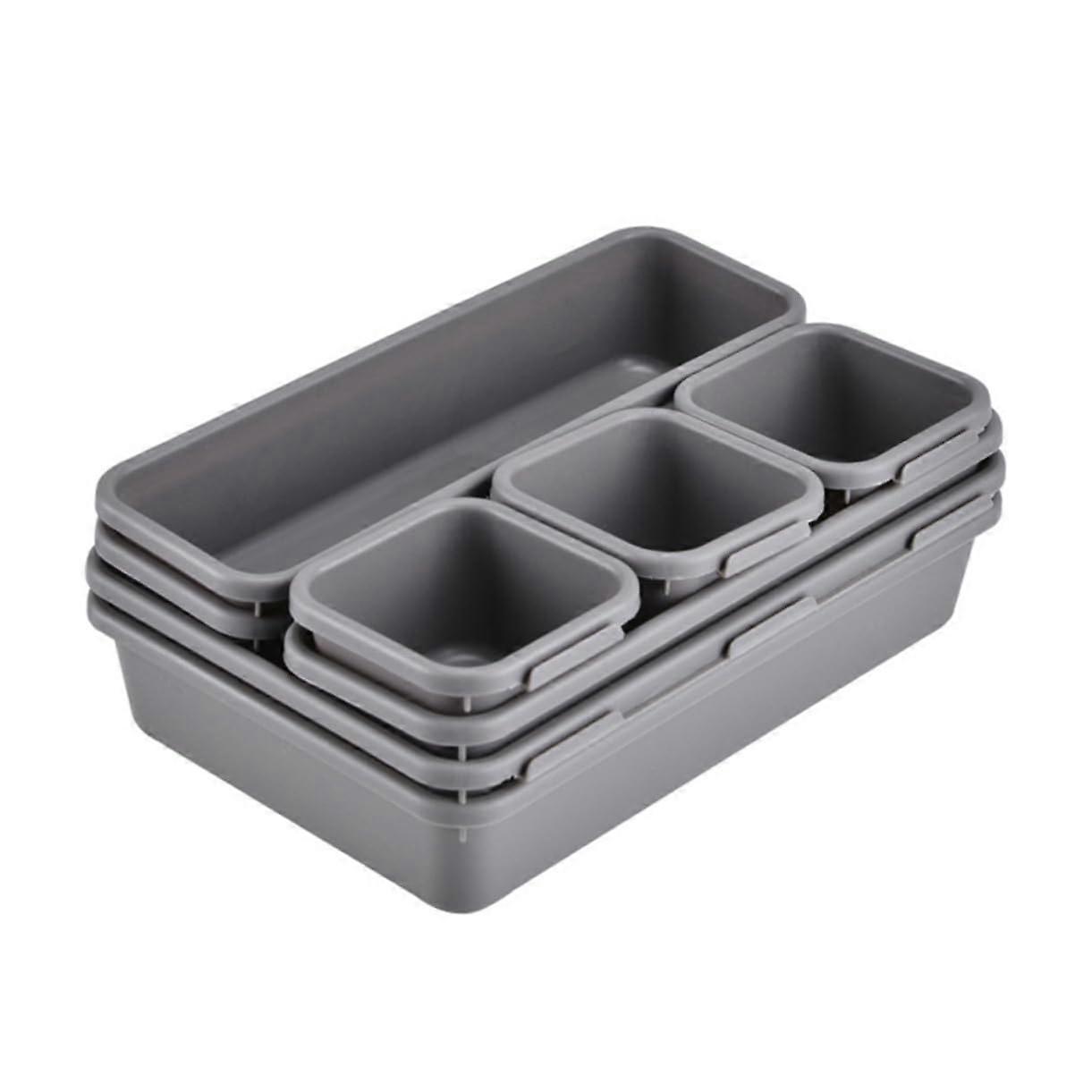 Light Gray Drawer Organizer Set of 8 PP Storage Boxes for Makeup, Office Supplies, Cables