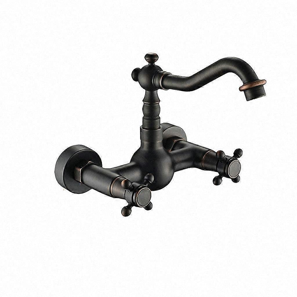 Wall Mount Basin Faucet with Dual Handles, 360° Swivel Mixer Tap for Kitchen Hot and Cold Water