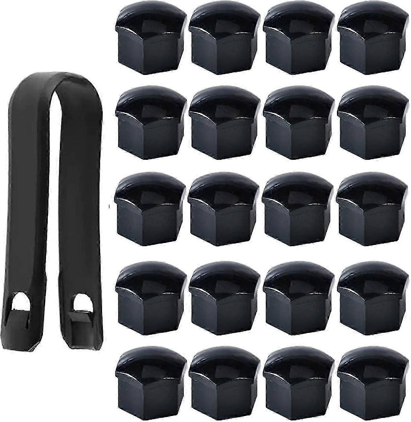 20 Stück 19mm Radmutterkappe, Radmutter Kappen Abdeckungen, sechseckige Reifenmutter Abdeckungen (schwarz)