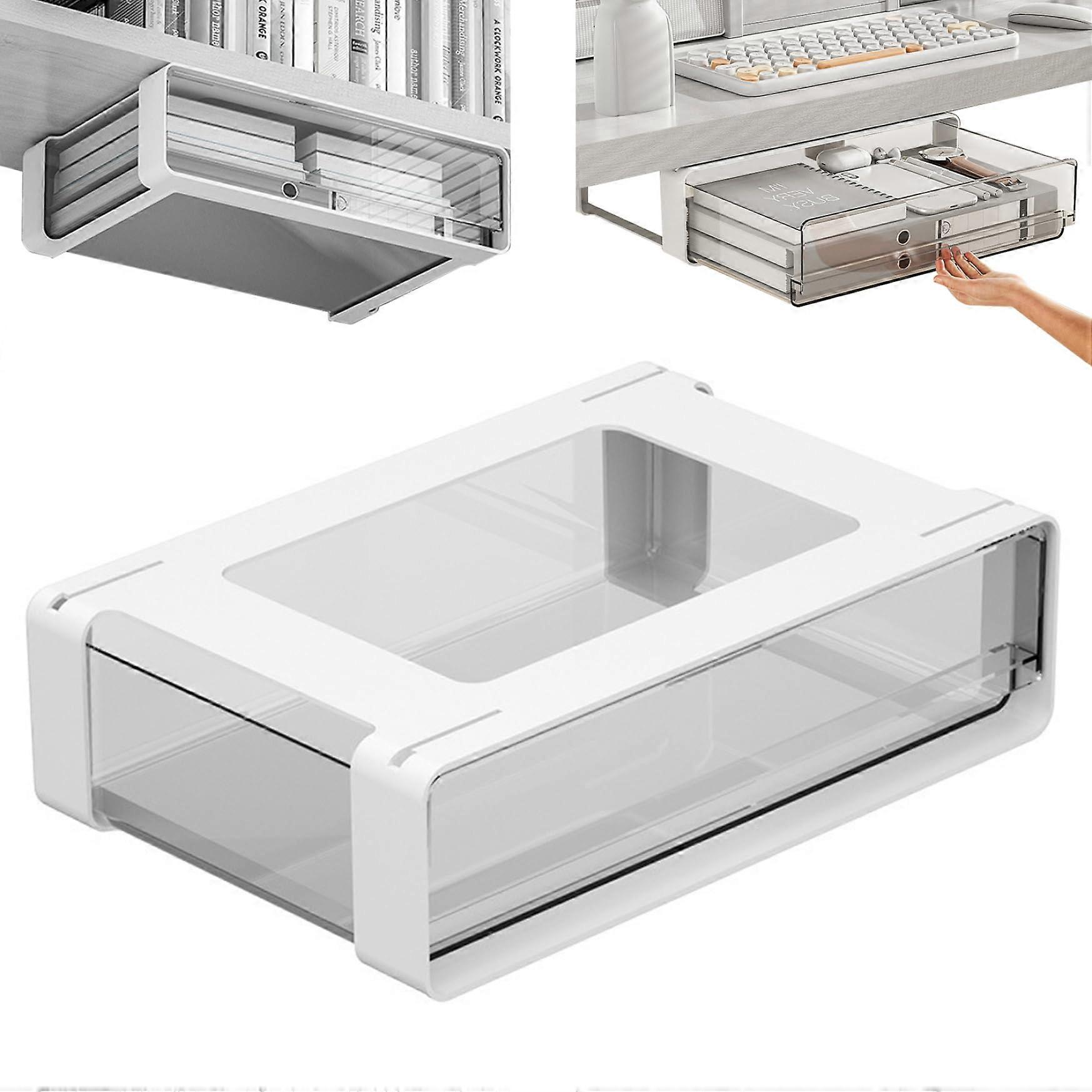 Under Shelf Drawer Organizer Clear Sliding SpaceSaving Adhesive Under Cabinet Storage for Kitchen