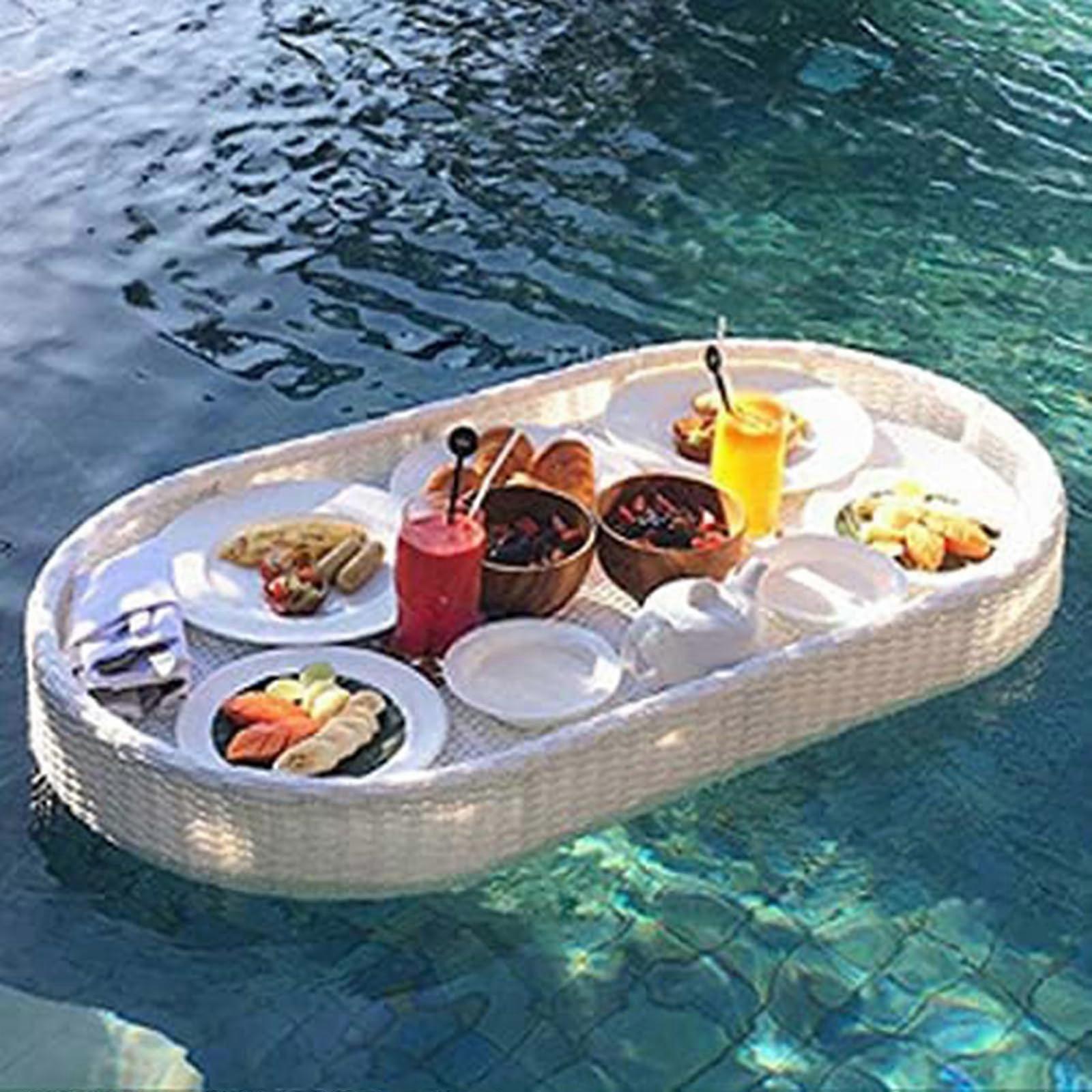 Floating Serving Tray with Luxury Pool Bar, Oversized Rattan Table for Pool Parties and Hot Tub