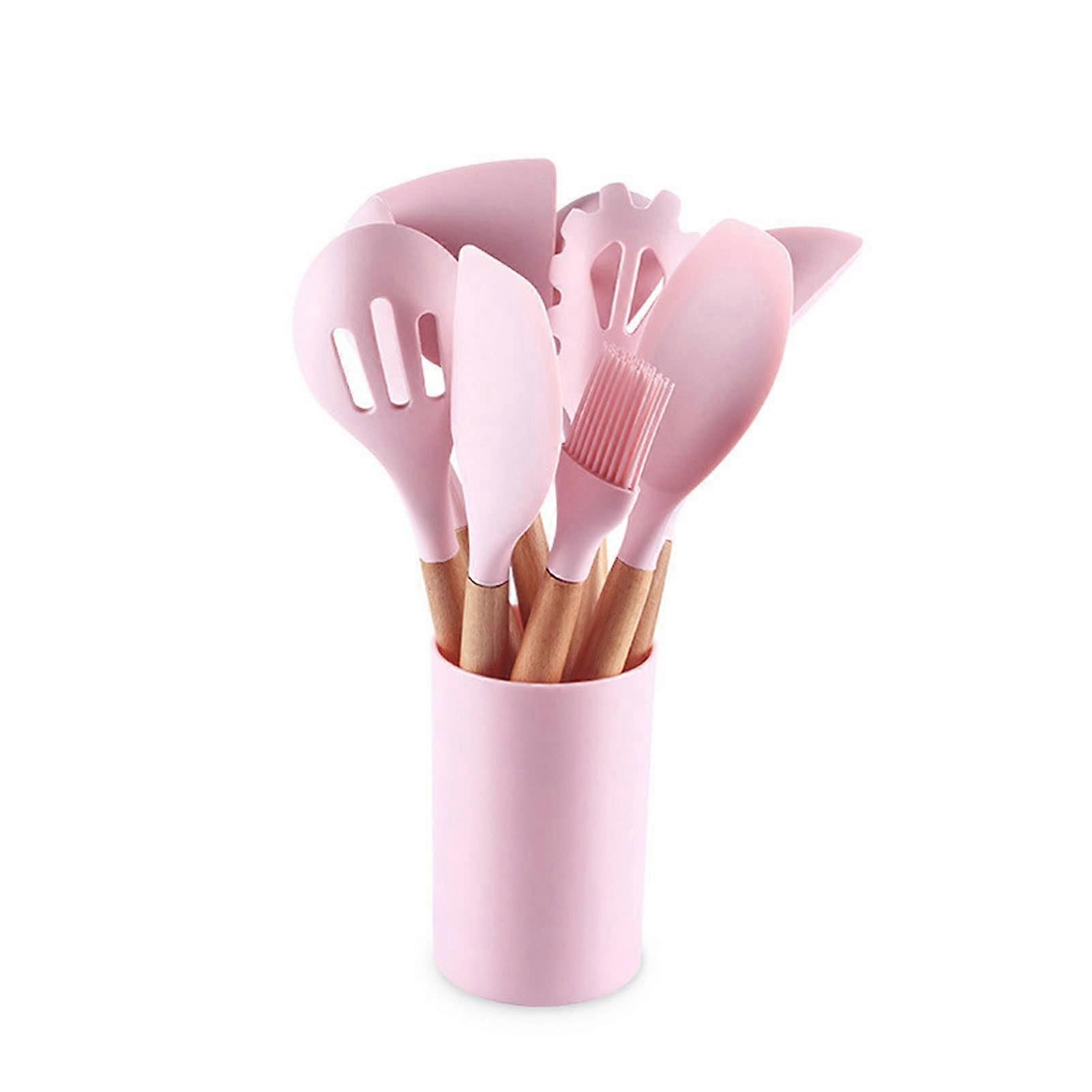 9 Pcs Silicone Cooking Utensils Set with Wooden Handles, Heat Resistant and Nonstick Cookware Safe