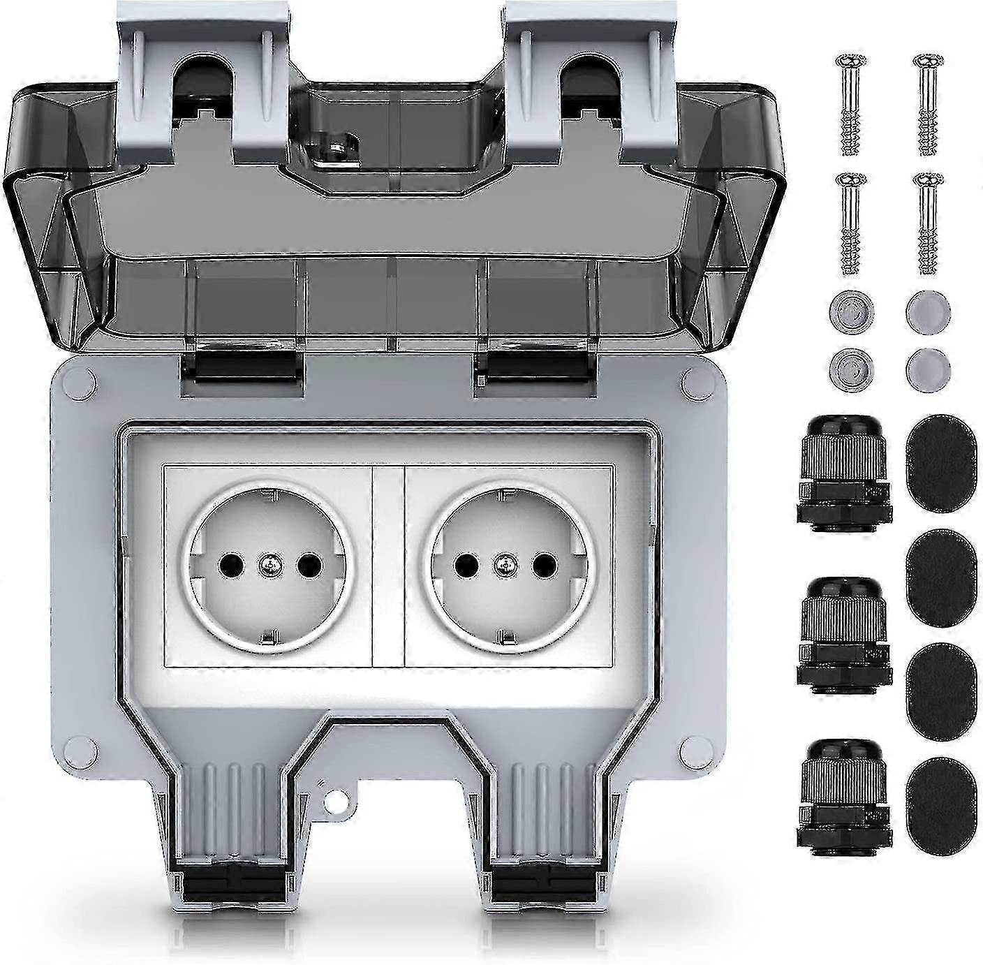 Waterproof External Double Socket - Outdoor Electrical Wall Socket for Garden & Patio Use