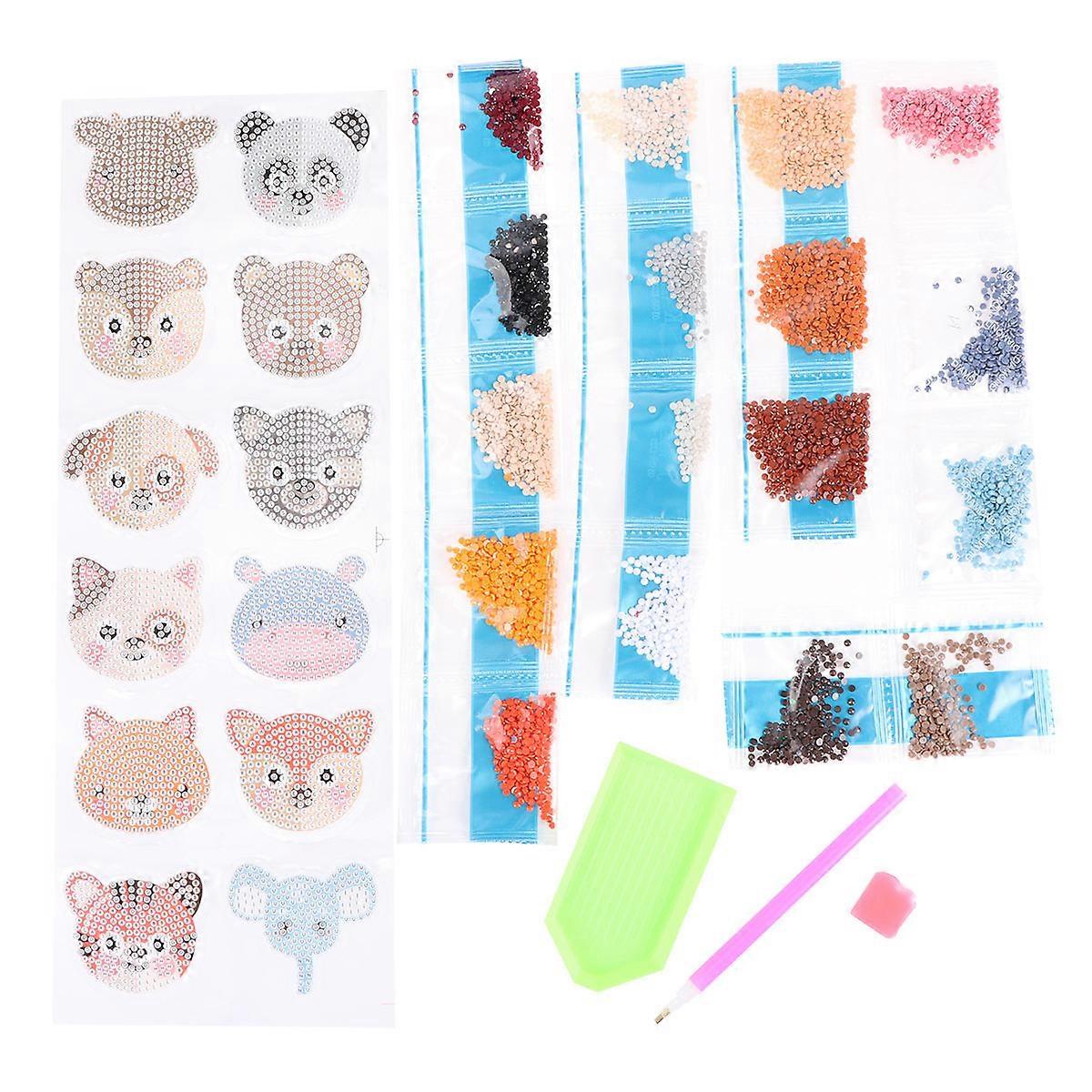 DIY Cartoon Animal Head Stickers Decorative Decal For Kids Craft Projects Assorted Color Multi-Surface Application 6 Sets