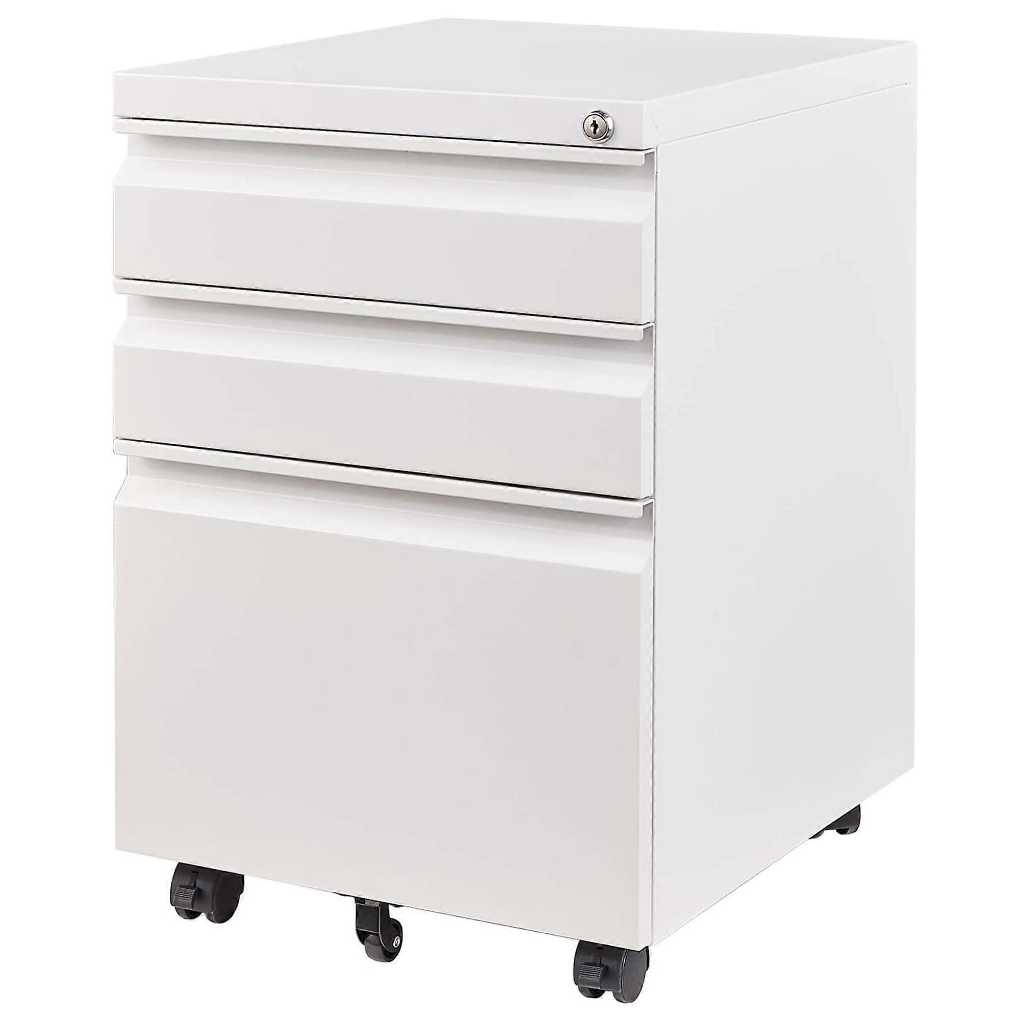 3 Drawer Locking Metal File Cabinet with Secure Interlock, White Fully Assembled for Home Office