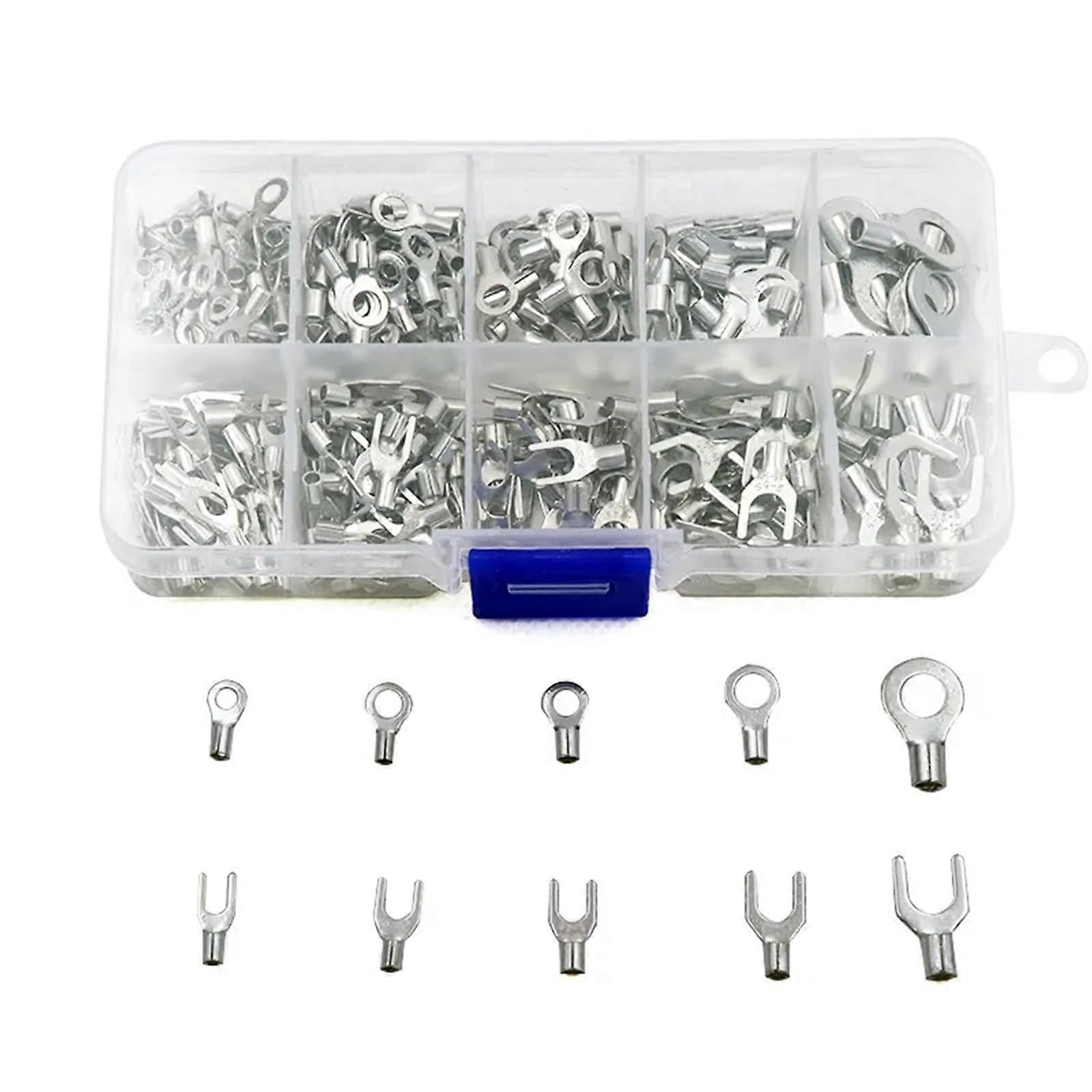 320Pcs Non-Insulated Brass Ring Fork U-Type Terminals Kit 10 In 1 Assortment for Cable Wire Connectors Crimping