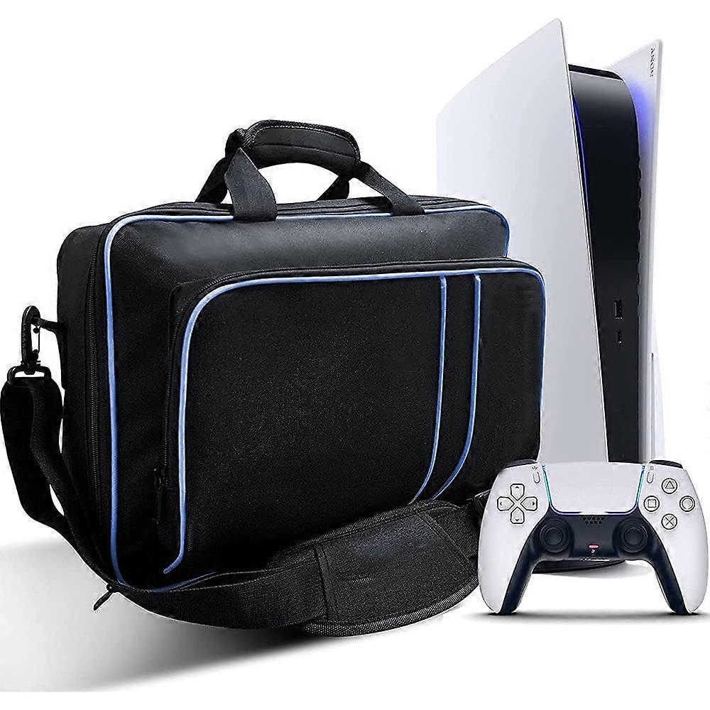 Carrying Case for PS5 Waterproof Hard Shell Shockproof Travel Bag with Storage for Controllers Blue