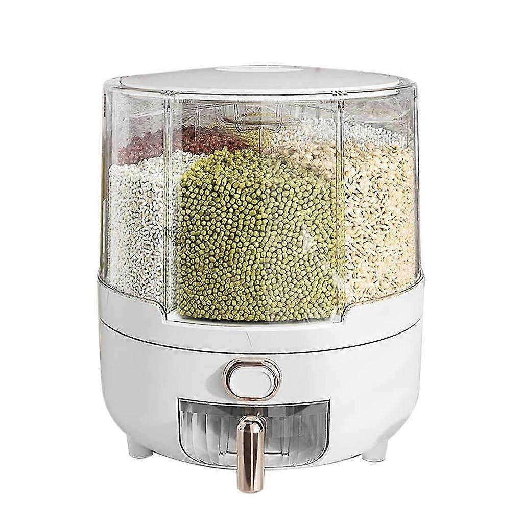 360° Rotating Cereal Dispenser with 6 Compartments, MoistureProof Dry Food Storage Container for Kitchen