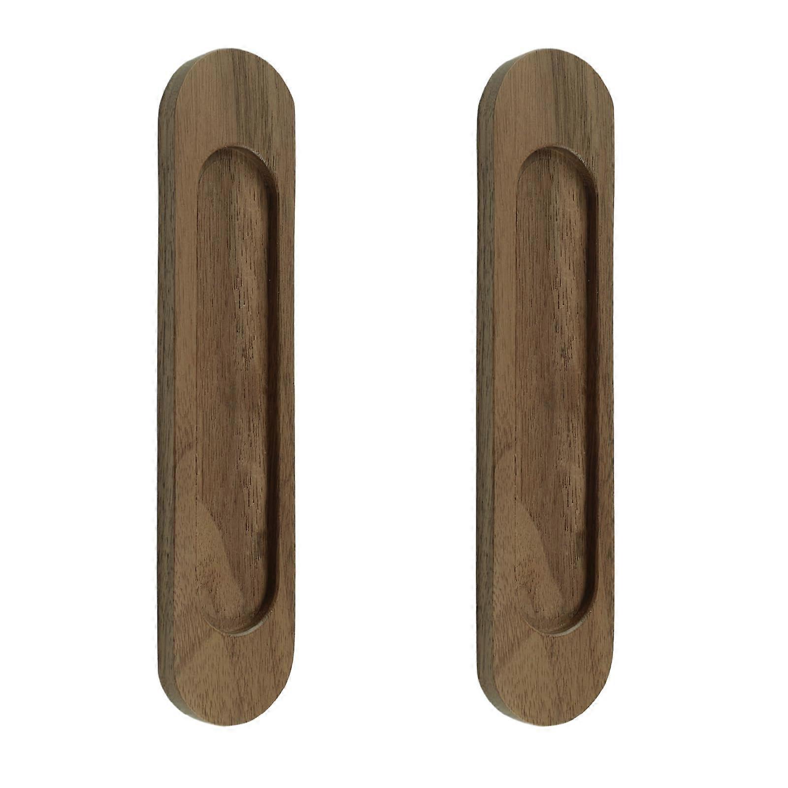 Natural Walnut Sliding Door Handle Set, 2pcs SelfAdhesive Oval Flush Pull for Barn Doors 150mm