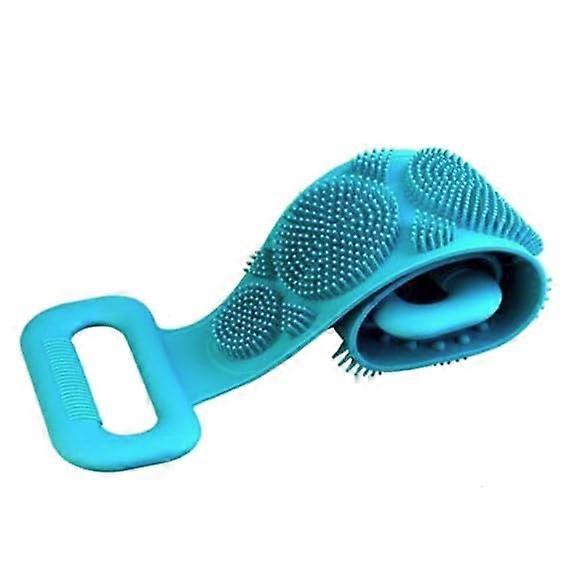 Blue Silicone Back Scrubber with Handles for Shower, DualTexture Exfoliating Bath Brush