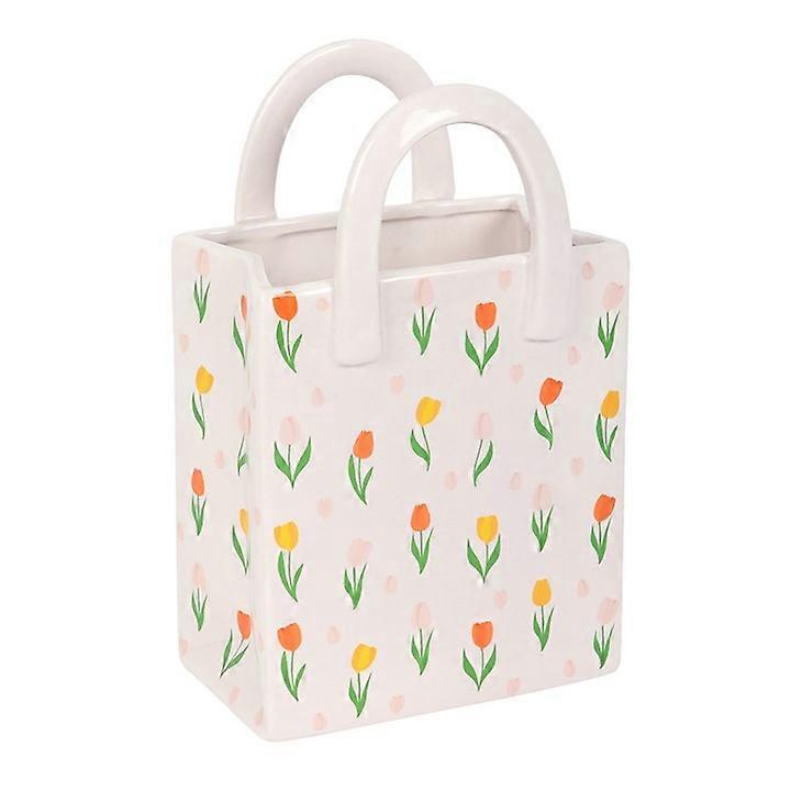 Tulip Print Ceramic Bag-shaped Flower Vase