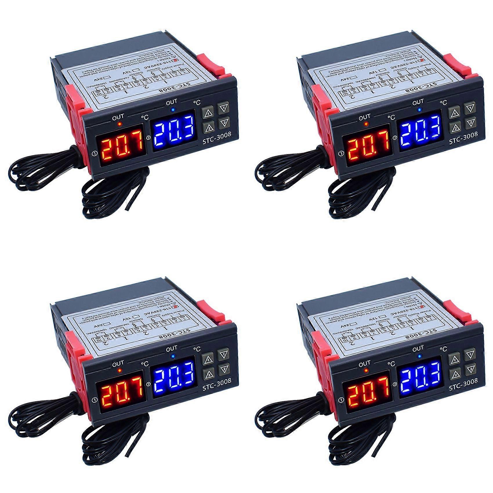 4X Dual Digital STC-3008 Temperature Controller Two Relay Output Thermostat Heater with Probe Temperature Controller,B