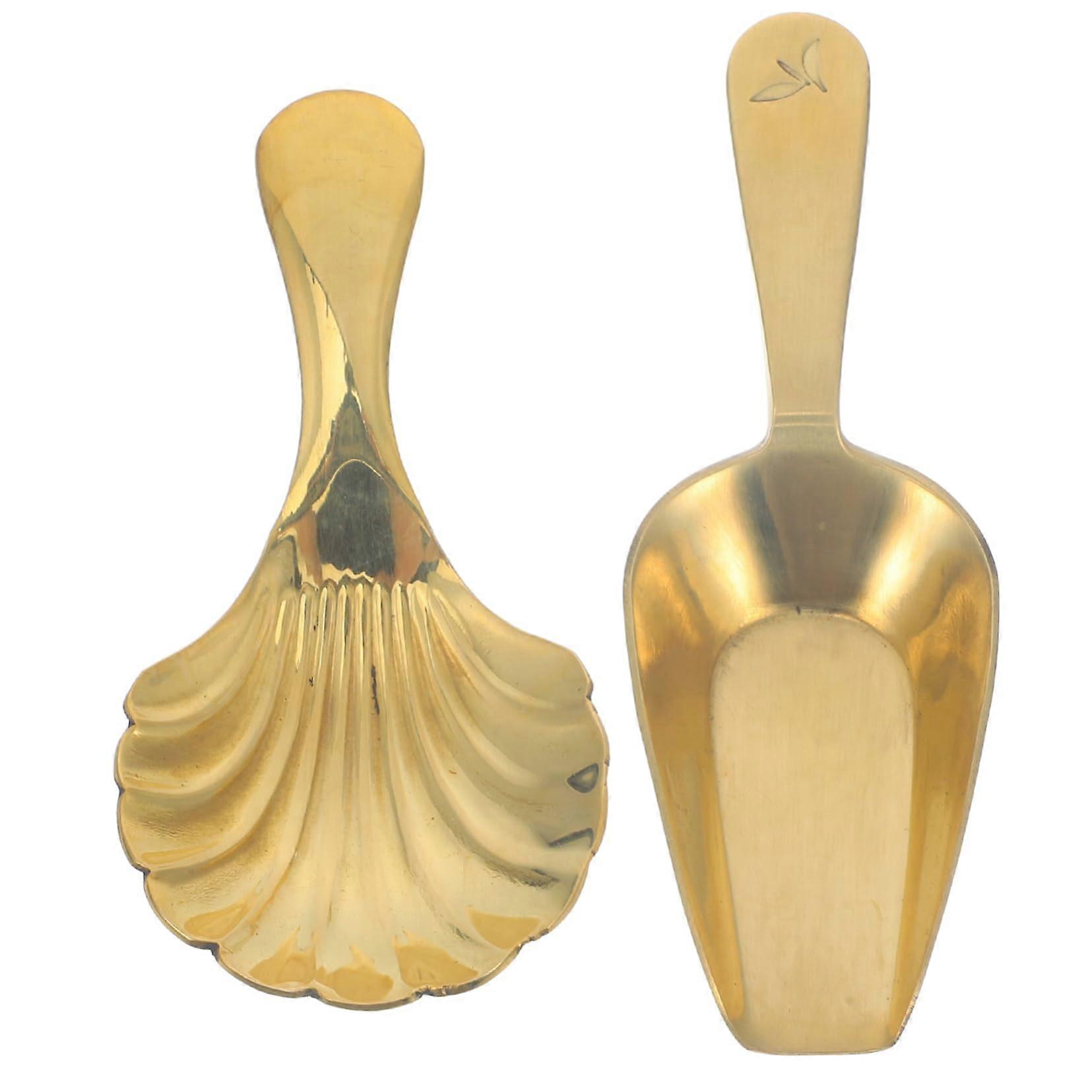 2pcs Brass Tea Scoop Set for Loose Tea or Coffee, Elegant Mini Measuring Spoons for Kitchen Use