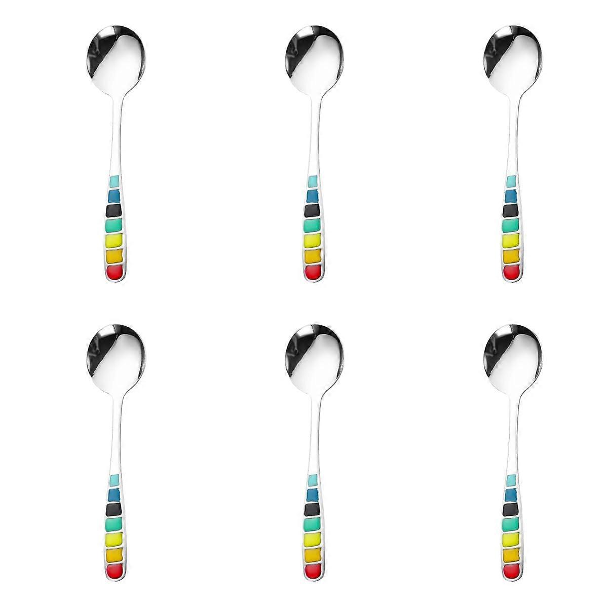 6pcs Stainless Steel Teaspoons Set with Rainbow Handle Design, Dishwasher Safe for Kitchen Dining