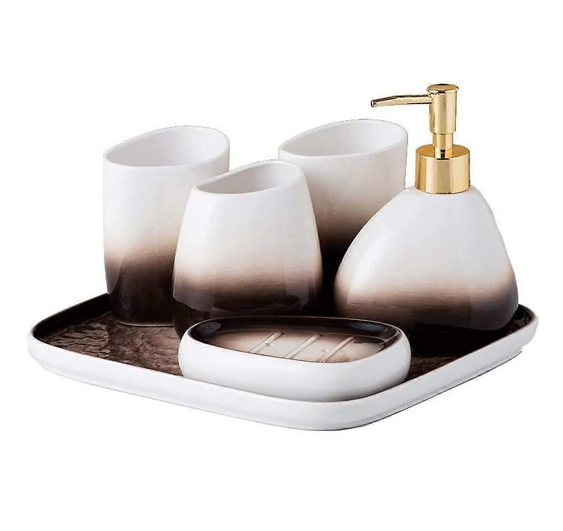 Bathroom Accessories Set 6 Piece Gradient Glaze Lead Ceramic with 450ml Soap Dispenser