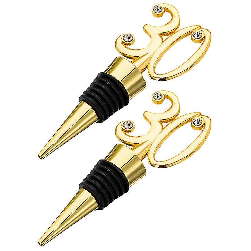 Red Thirty Number Shape Golden Alloy Stoppers 2Pcs
