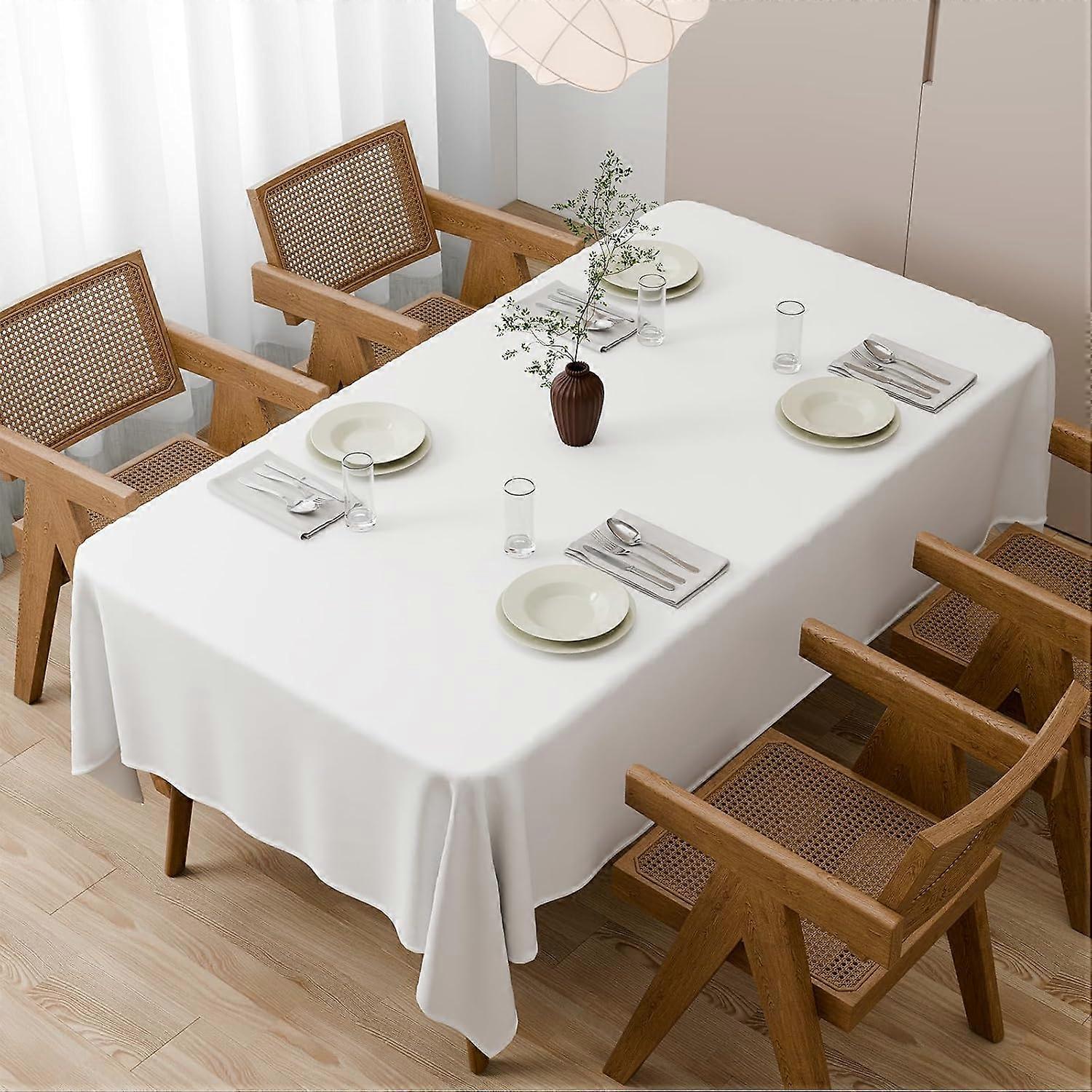 Large White Table Cloths, Long Rectangular Table Cloth, Washable Polyester Fabric Tablecloth for Wedding Banquet Party Home Dining Table Cover