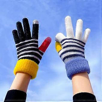1 Pair Women Plush Gloves Color Contrast Keep Warm Comfortable Elastic Sensitive