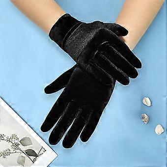 Autumn And Winter Women's Golden Velvet Gloves Elastic Velvet Gloves Outdoor Cycling Warm Driving Gloves Flat Mouth
