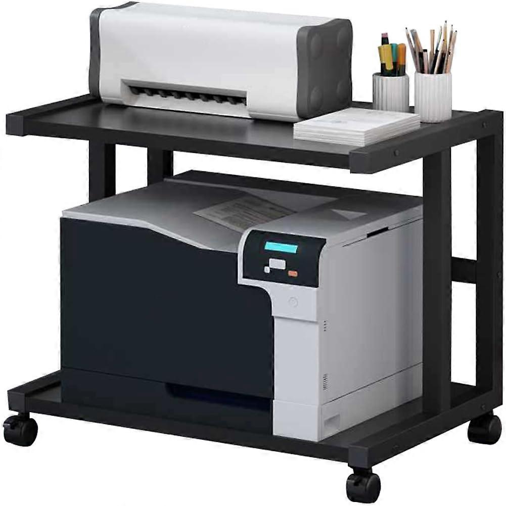 Printer Stand with Lockable Wheels and Shelves, Under Desk Rolling Table for Dual Printers, Black 48cm