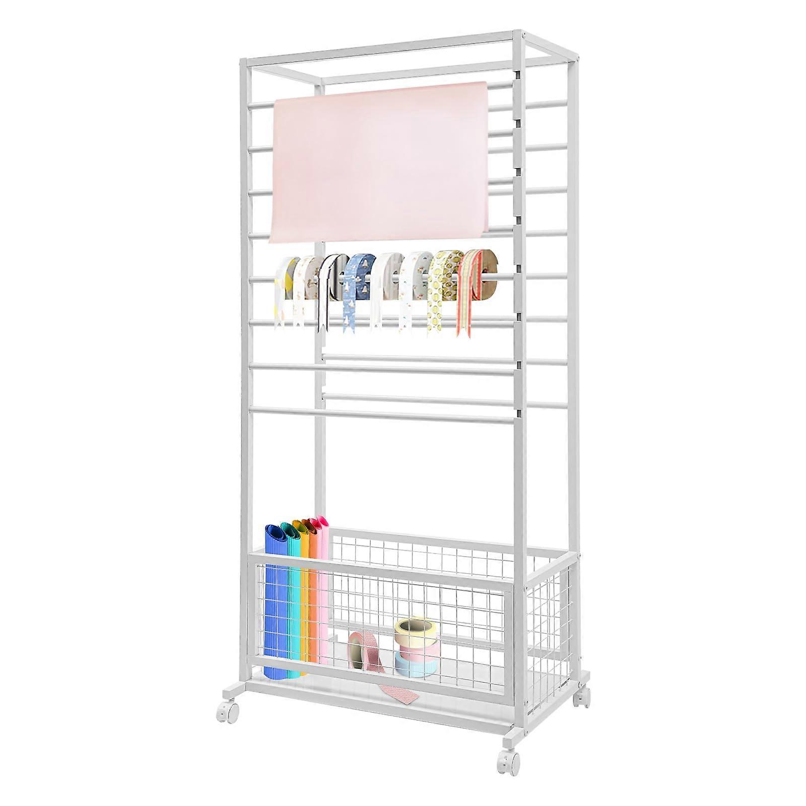 Ribbon Organizer 16Layer Wall Mounted and Floor Standing Wrapping Paper Storage Rack White