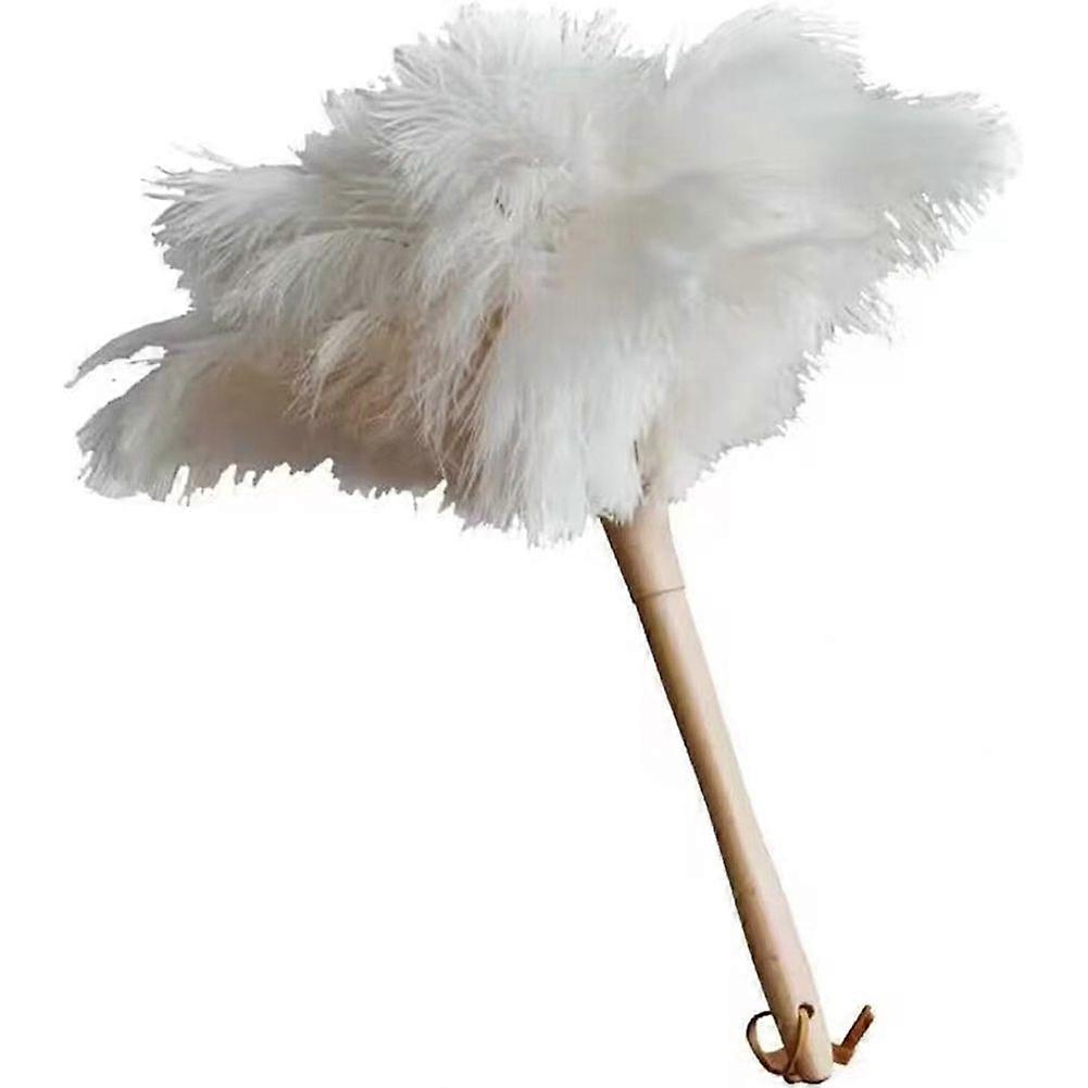 Ostrich Feather Dusters, Naturally Soft, Easy to Dust, Multi-Purpose Use, Solid Wood Handle, 41cm, White