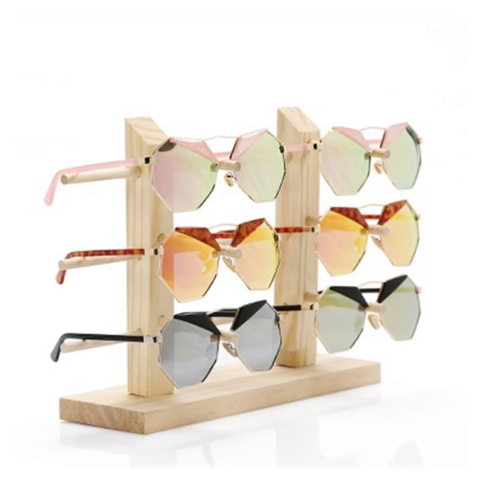 Solid Wood Double Layer Eyeglass Display Stand Sunglasses Organizer Rack for Retail and Home