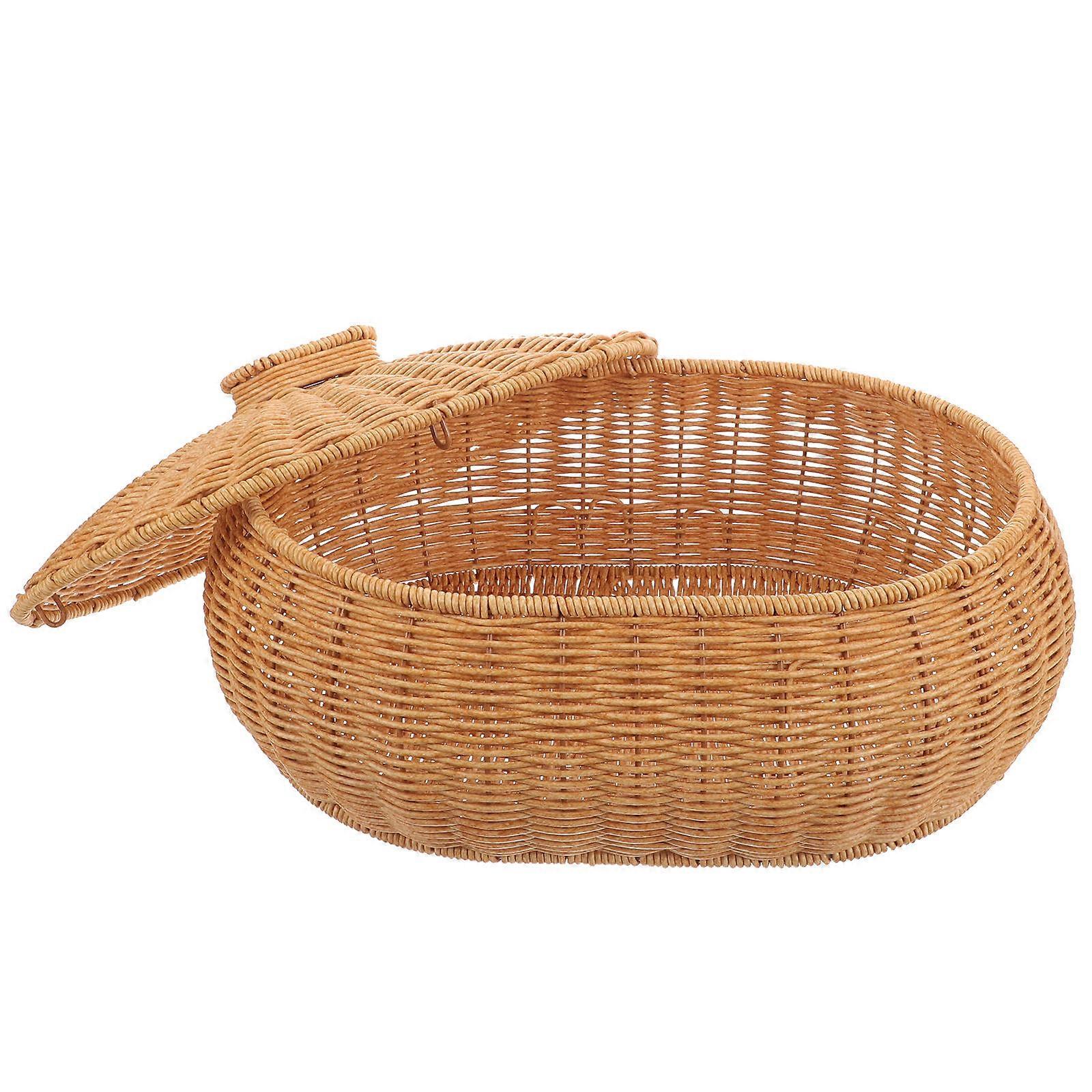 Woven Fruit Basket with Lid for Storage Use Household Bread Egg Basket