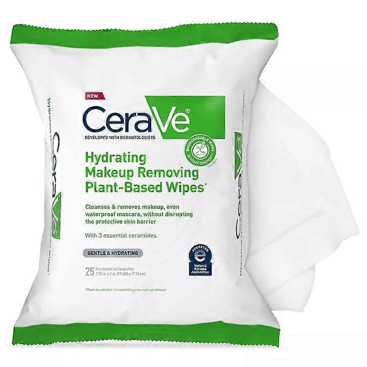 Cerave Hydrating Makeup Remover Wipes, 25ct, Gentle Plant-based Facial Cleansing For Sensitive Skin, Fragrance-free