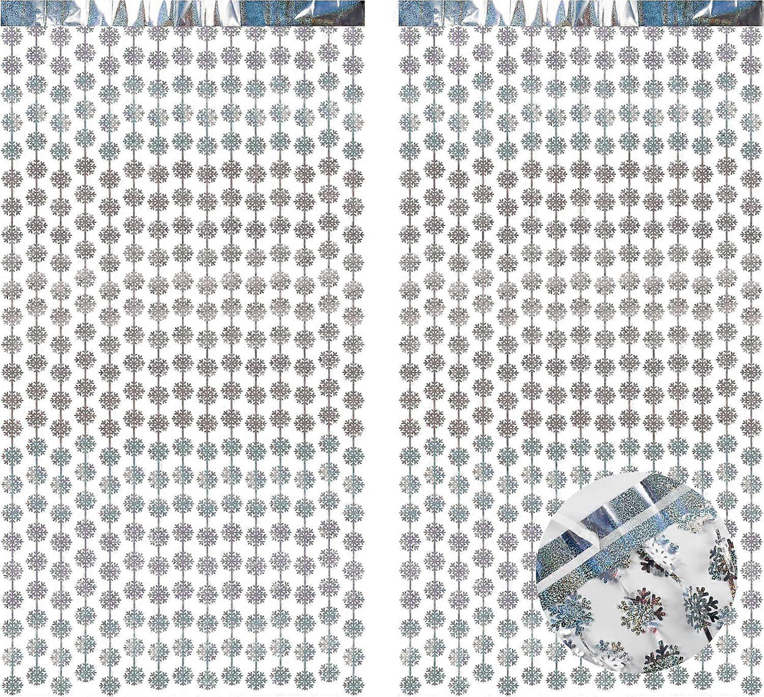 Silver Party Snowflake Backdrop - 2 Pack Hanging Foil Fringe Snow Flakes Party Streamers Curtain for Christmas Winter-themed Frozen Birthday Bridal