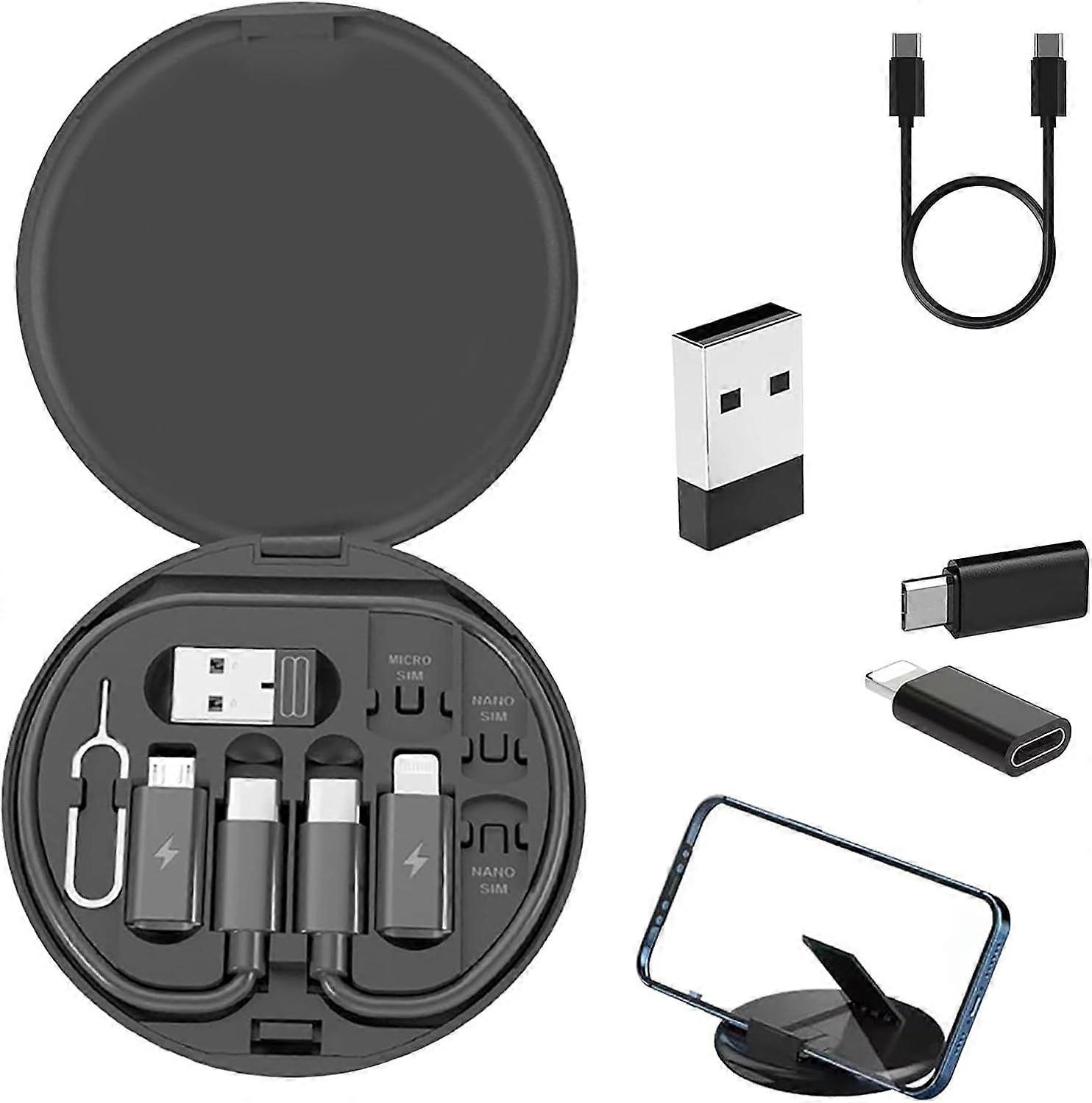 60WCTOC Charging Adapter Cable Kit, Fast Charging & Data Transfer w/Type C/Lightning/Micro USB, SIM Storage Tool, Data Transfer Tech Travel Cable Kit,
