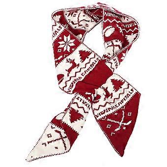 Écharpe de Noël rouge en maille pour femme, idéale pour les fêtes de fin d'année.
