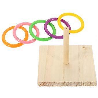Houten plank Ring Toss Vogel Educatieve Training Speelgoed Grappige Ring Toss Spelen Speelgoed voor Papegaai (5 ringen, Ring willekeurige kleur)