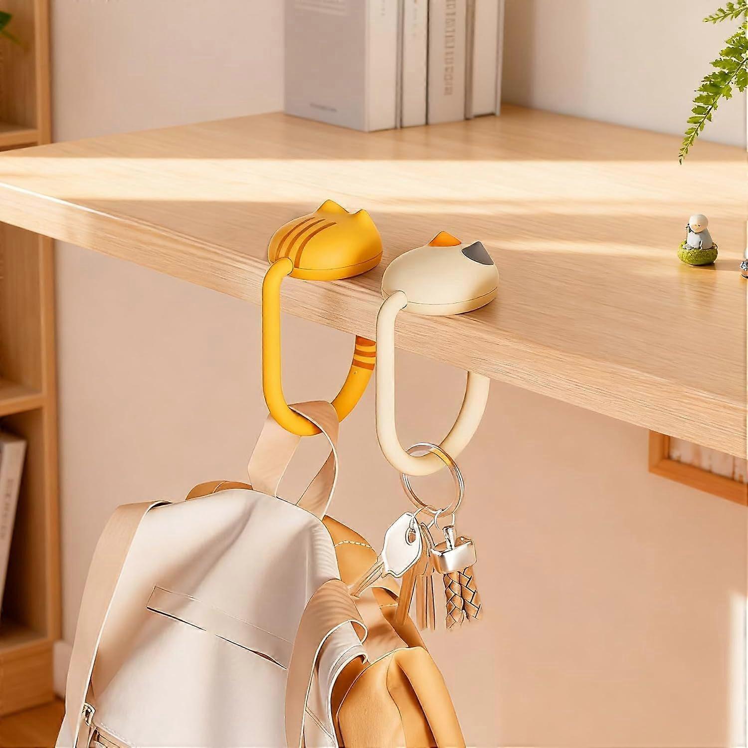 2 x Yellow and White Cat Hooks for Table