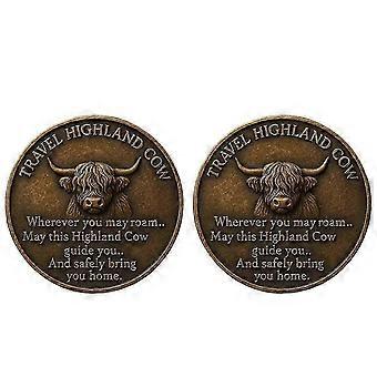 Highland Cow Challenge Coin Set with Safe Blessing, Antique Bronze Travel Guardian Token