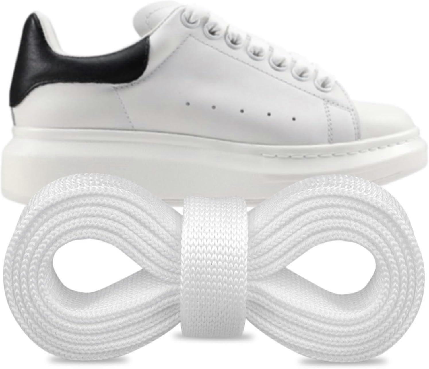 Cadarços para tênis Alexander McQueen, modelo flat lace, brancos, tamanho 55 polegadas.