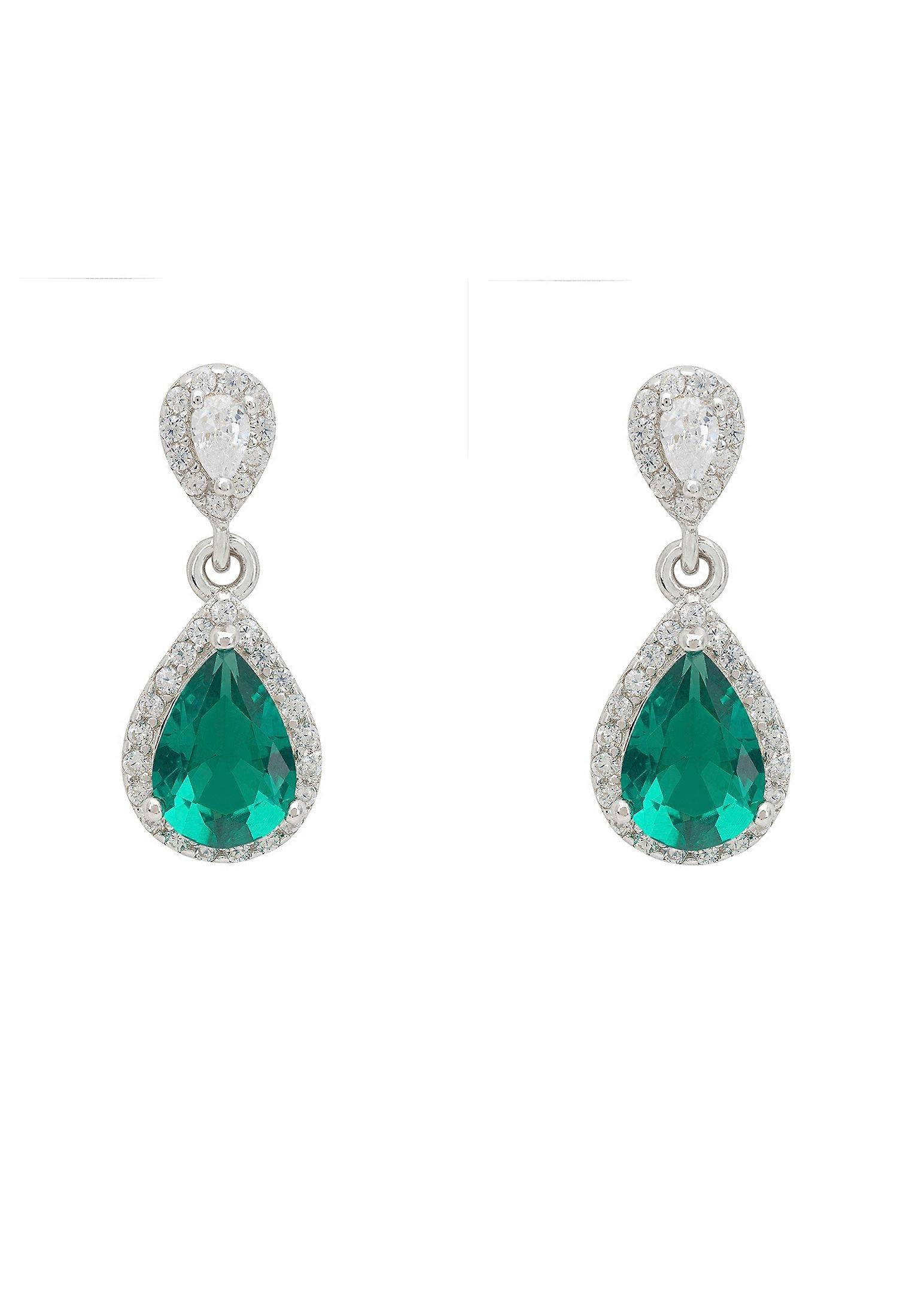 Phillippa Drop Earrings Emerald Silver
